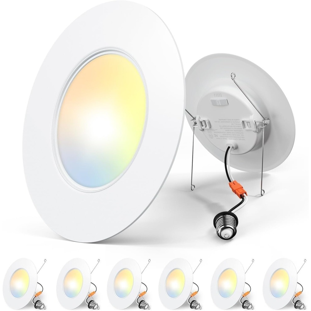 Amico 6-Pack 5/6" LED Recessed Lights‎ 5CCT 1100LM Dimmable Retrofit Baffle Trim